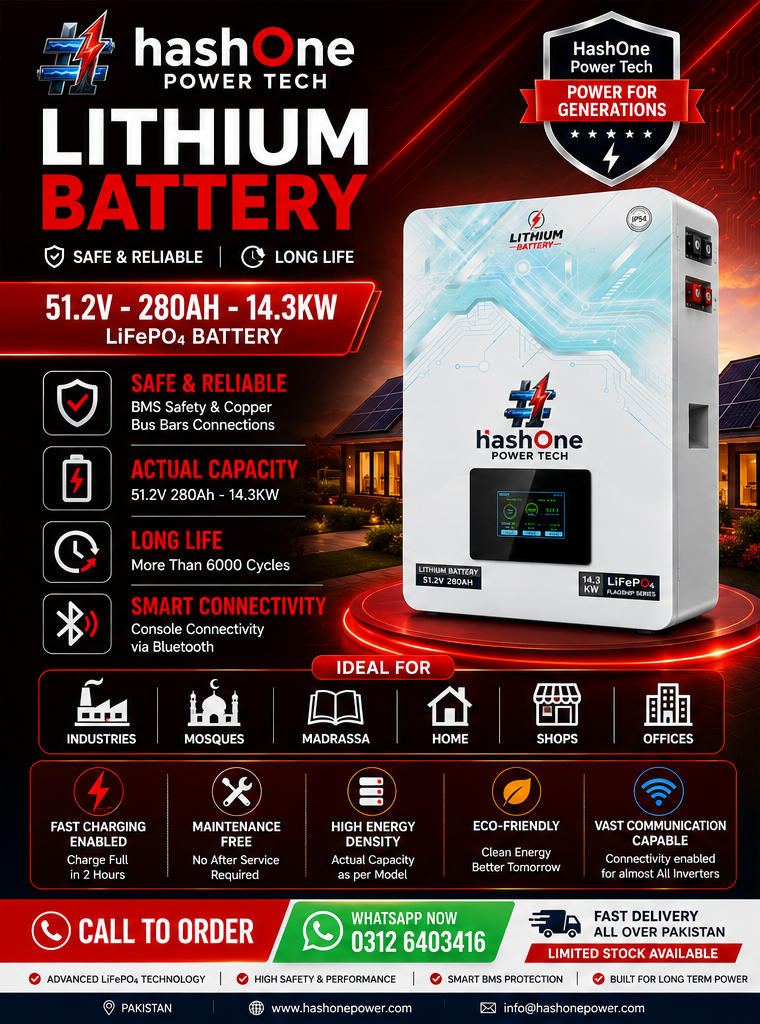 HashOne 14.3KW LiFePO4 Lithium Solar Battery Floor Cabinet 51.2V 280Ah Gujranwala Pakistan